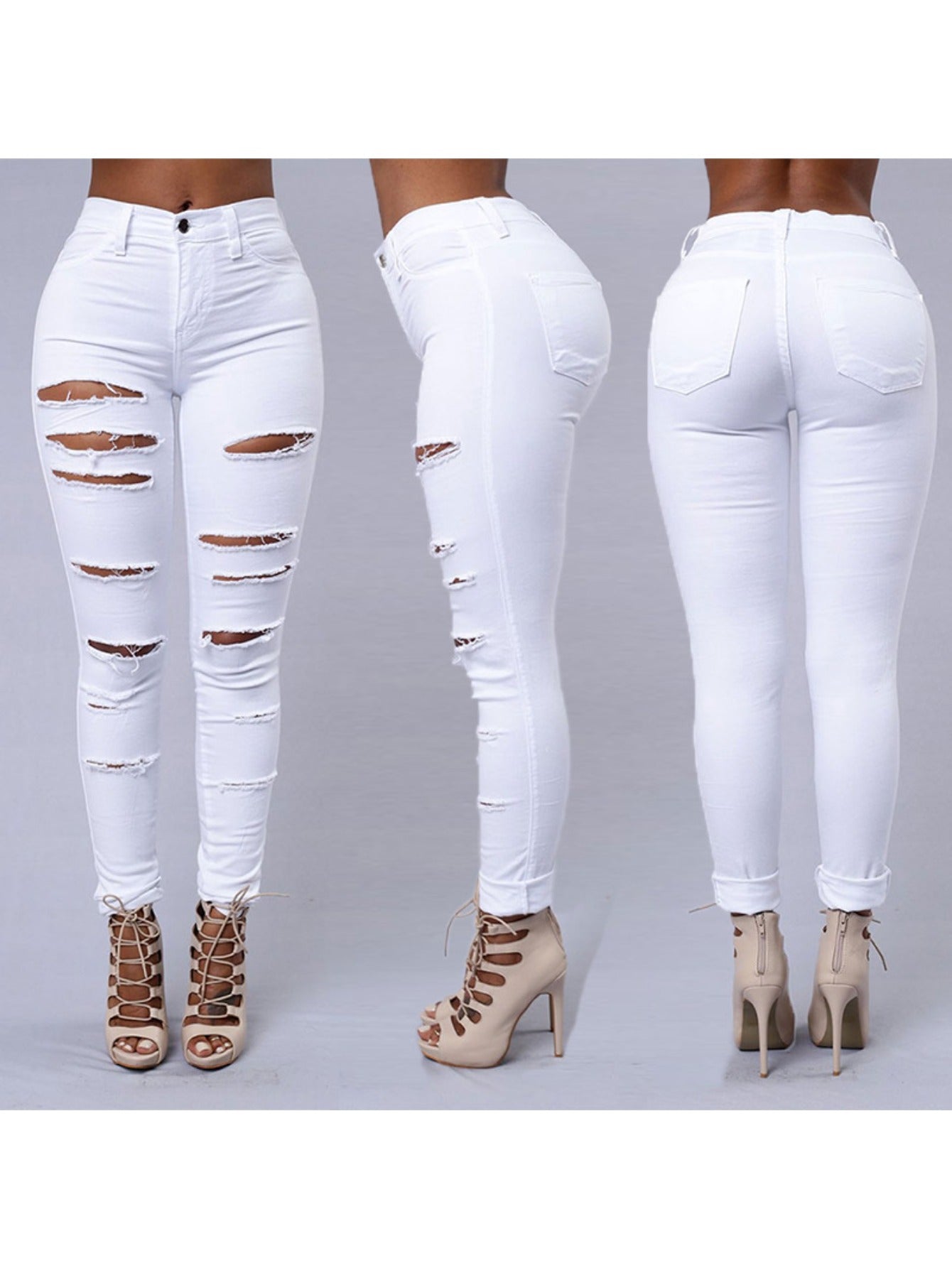 2025Women's Ripped Skinny Jeans, High Waist Stretch Denim Pants - Slim Fit Casual Style for Casual Attire Elegant,, Sexy