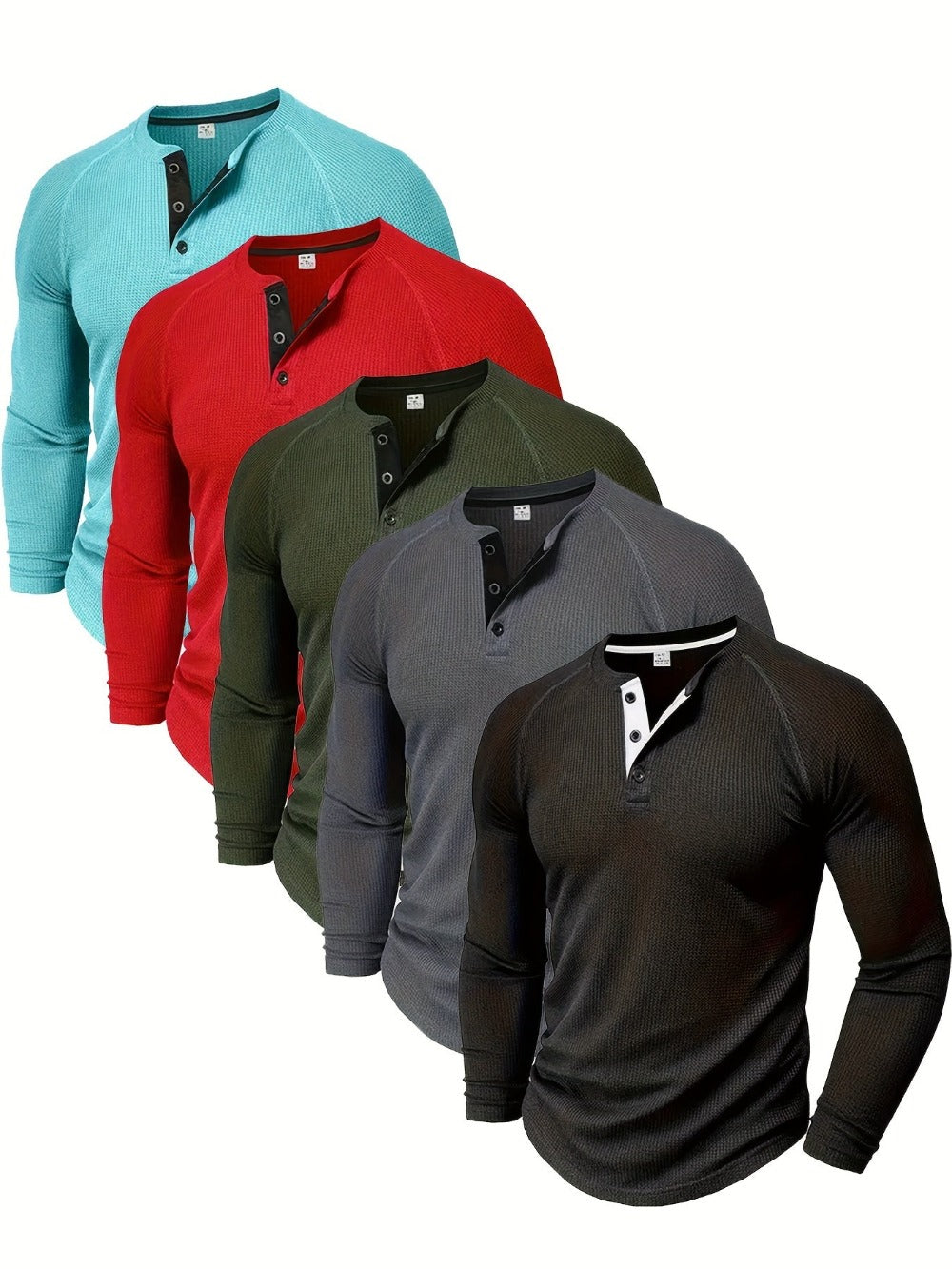 Men's Solid Color Casual Shirt - Crew Neck Long Sleeve