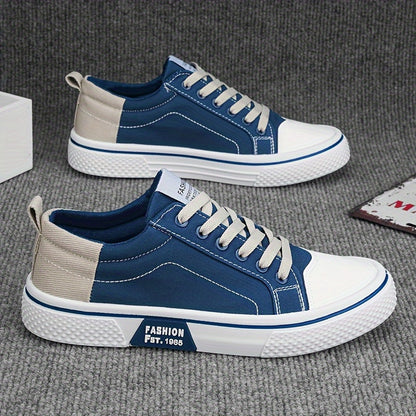 Men'S Fashion Sneakers - Blue And White Casual Canvas Sneakers with Lace-Up Closure, Comfortable for Street, Hiking And Outdoor Activities, All-Season Footwear, Casual Footwear | Lace-Up Sneakers | Comfortable Footwear