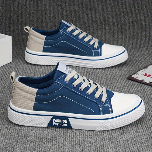 Men'S Fashion Sneakers - Blue And White Casual Canvas Sneakers with Lace-Up Closure, Comfortable for Street, Hiking And Outdoor Activities, All-Season Footwear, Casual Footwear | Lace-Up Sneakers | Comfortable Footwear