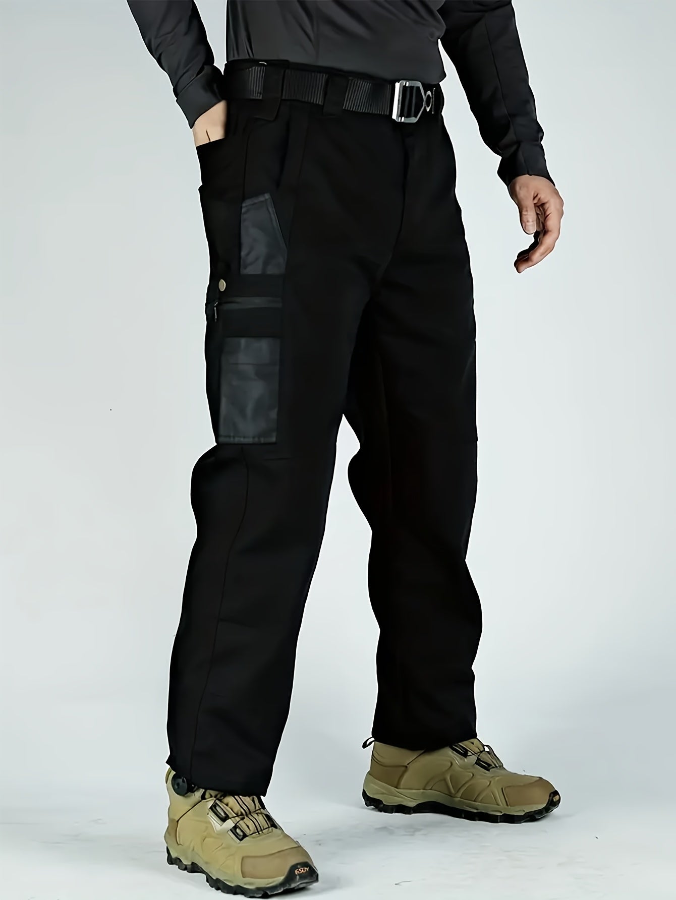 2pcs Set, Men'S Outdoor Cargo Pants, Multi-Functional Pockets, Lightweight, Ripstop, Durable Work Pants, for Camping Hiking Fishing, Suitable for Spring Summer And Autumn Seasons