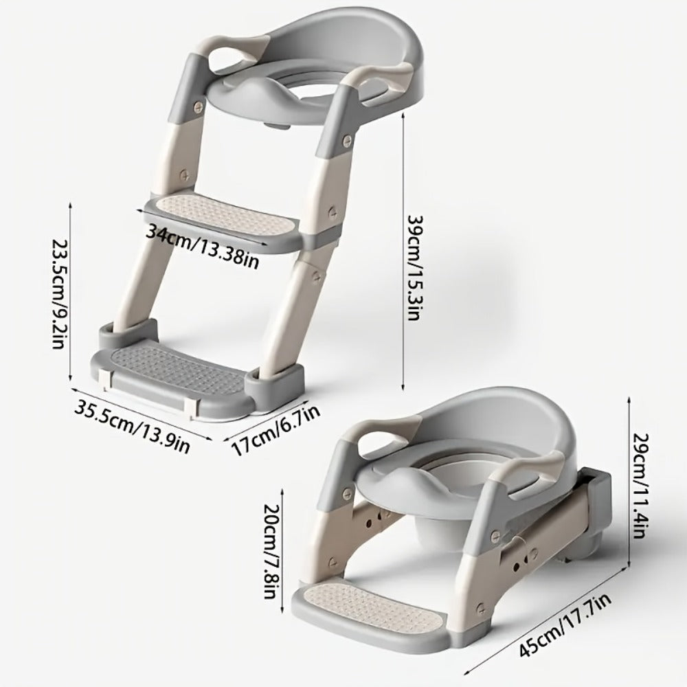 3-in-1 Toddler Potty Training Seat - Foldable Steps and Safety Harness