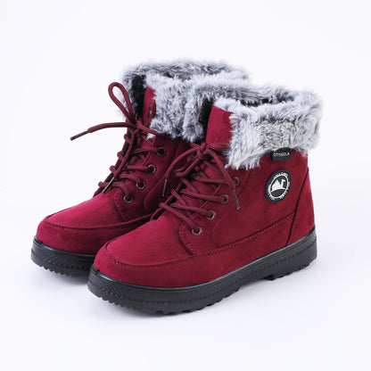 Women's Warm Snow Boots with Plush Lining - Non-Slip PU Sole, Round Toe Winter Outdoor Activity Boots, Black, Red, Navy Blue Warm Ankle Boots, Comfortable Shoes for Snow Wear, Women Shoes