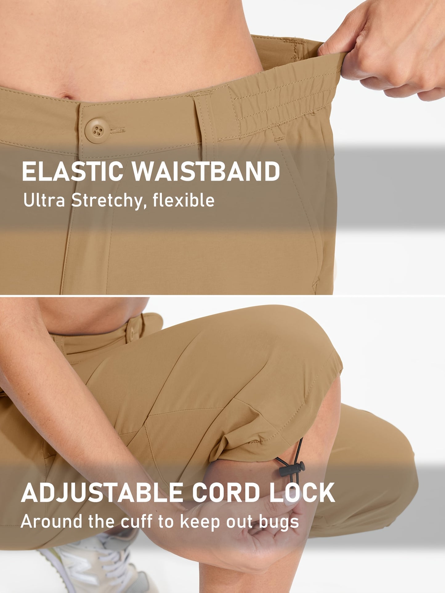 Women'S Summer Hiking Capri Pants - Lightweight, Quick Dry, Stretchy, Zipper Pockets, Adjustable Waist & Cuffs For Outdoor Travel, Hiking, Camping, Fishing, Casual Wear Long Shorts