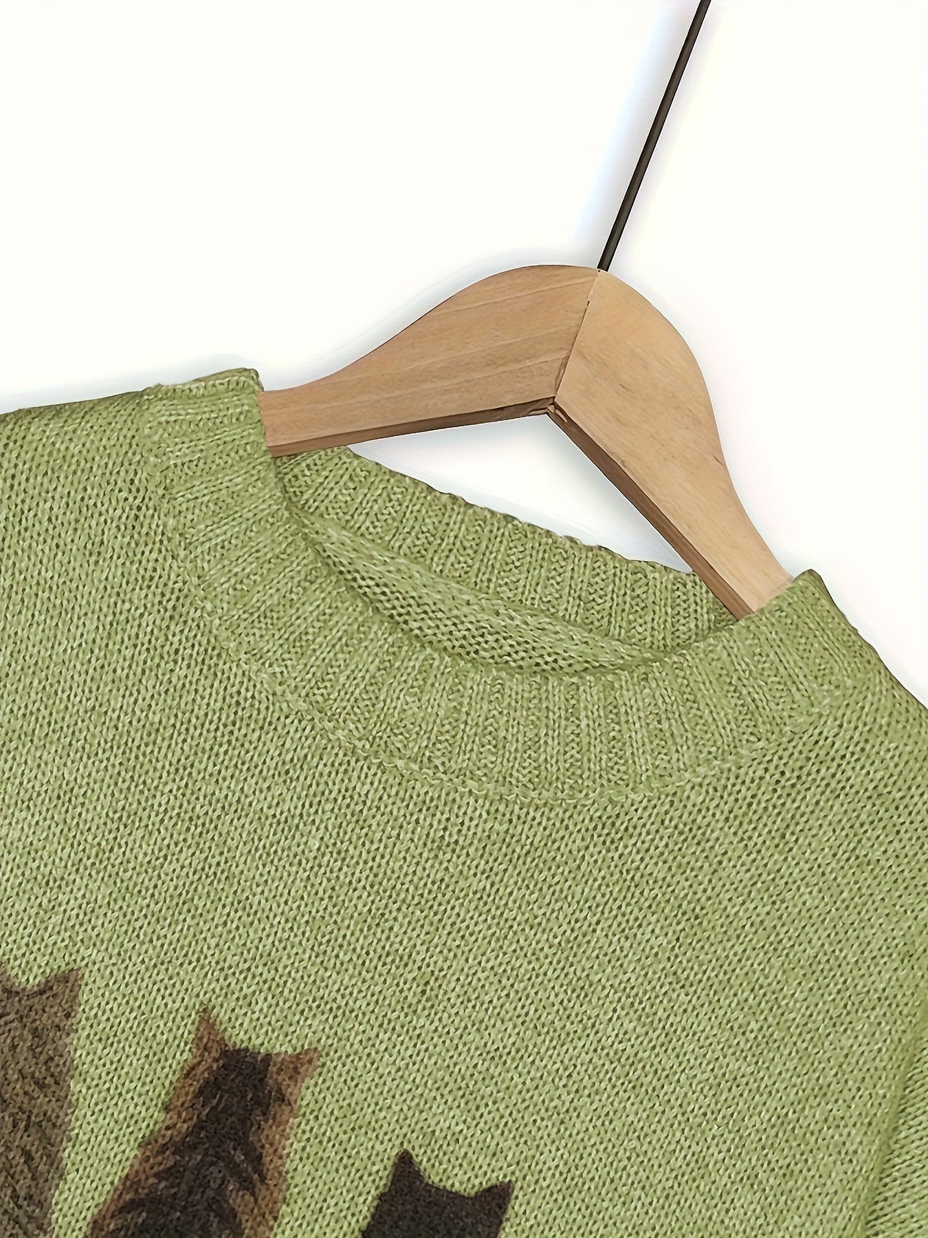 [Cozy Cat Sweater] Cozy Cable Sweater with Playful Cat Print | Women'S Beige & Brown, Loose Fit, Long Sleeve, Round Neck, Casual Spring And Autumn Top Ropa De Mujer Promotion Local Warehouse Discount