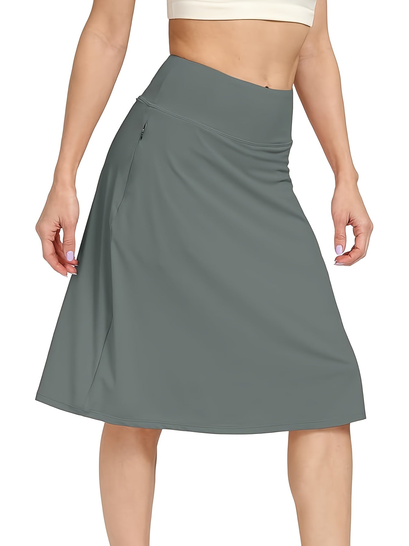 Scacto Women's Office-Ready Midi Skirt- Built-In Shorts, Hidden Drawstring, Zippered Pockets, Business Casual