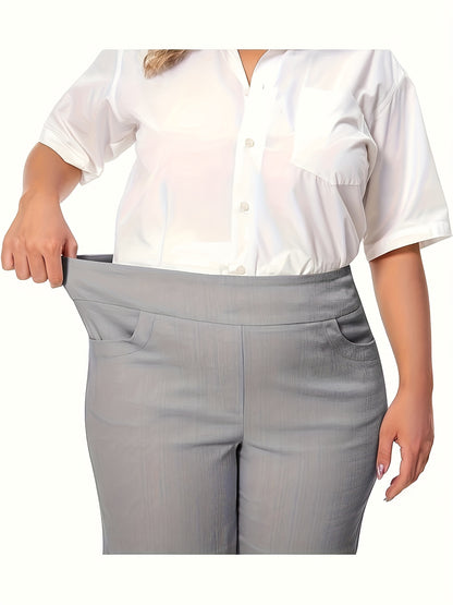 Women's High-Stretch Casual Tulip Hem Work Shorts - Pull-On Style with Front Pockets, Regular Fit for Office & Daily Wear, Machine Washable, Spring/Summer/Fall, Elegant Solid Color