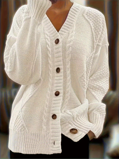 [Cozy Cable Cardigan] Plus Size - Cozy Plus Size Cable Cardigan - Soft Long Sleeve Open Front Layer for Comfortable Everyday Wear