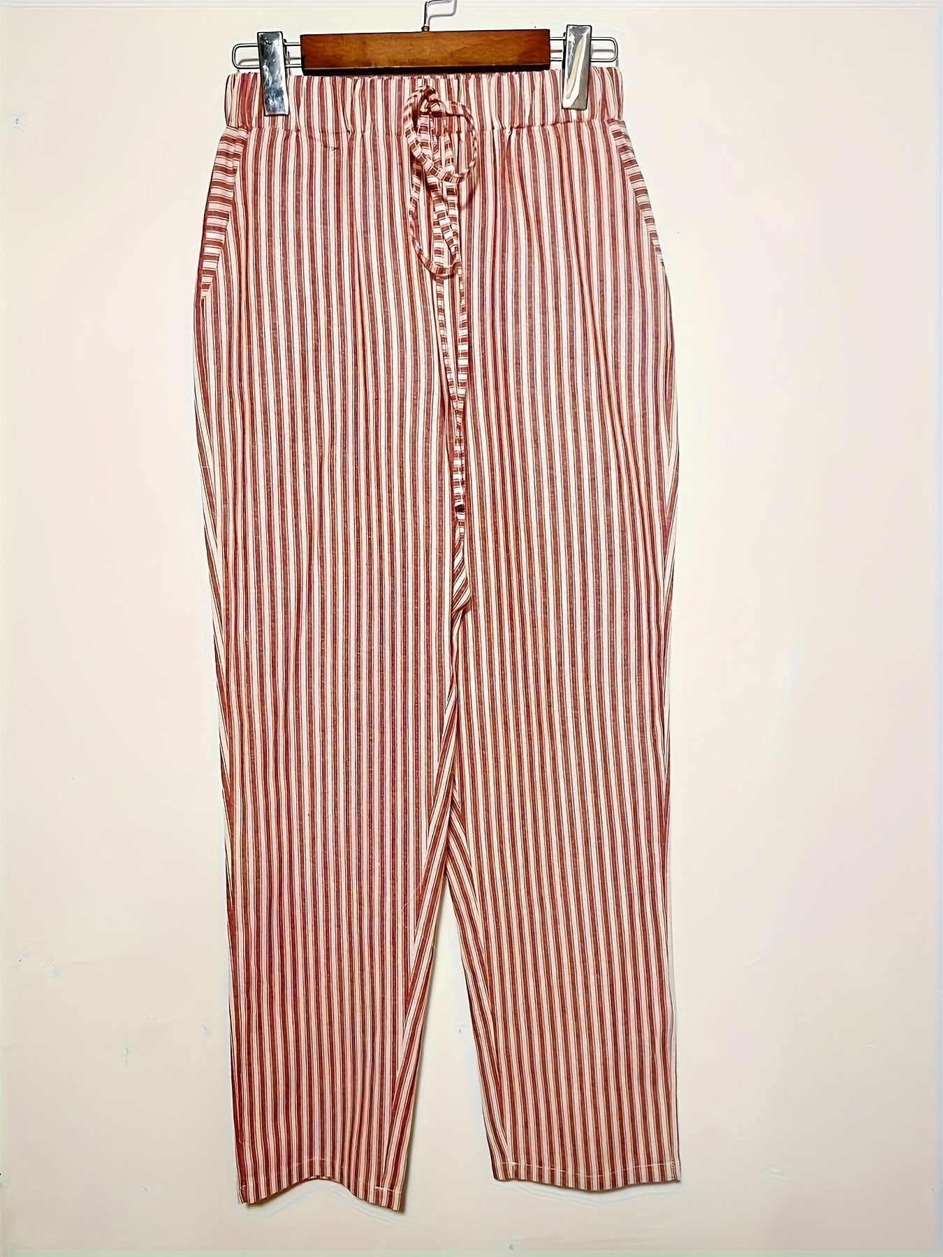 Women's High-Waisted Casual Wide Leg Pants - Lightweight Polyester, Machine Washable, All-Season Comfort with Side Stripe Detailing, 3/4 Length Relaxed Fit for Casual Attire, Comfy Pants, Versatile Wardrobe Staple, Stylish Stripe Detailing, Durable Constr
