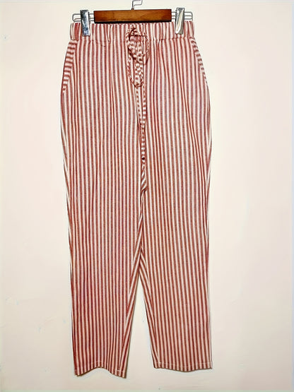 Women's High-Waisted Casual Wide Leg Pants - Lightweight Polyester, Machine Washable, All-Season Comfort with Side Stripe Detailing, 3/4 Length Relaxed Fit for Casual Attire, Comfy Pants, Versatile Wardrobe Staple, Stylish Stripe Detailing, Durable Constr