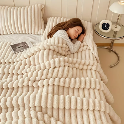 Luxury Cream Faux Rabbit Fur Sleep Blanket -Super Soft, Warm And Cozy, Extra Soft Blanket for Sofa, Bed- Ideal Seasonal Gift, Kids' Bed Blanket, Luxury Feeling Extra Soft Blanket