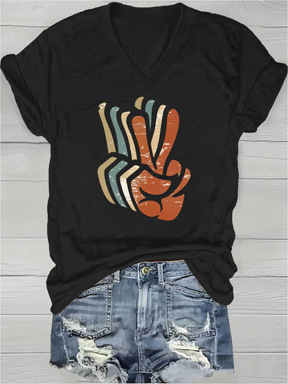Women's Dark Gray Printed V-Neck T-Shirt - product view 12
