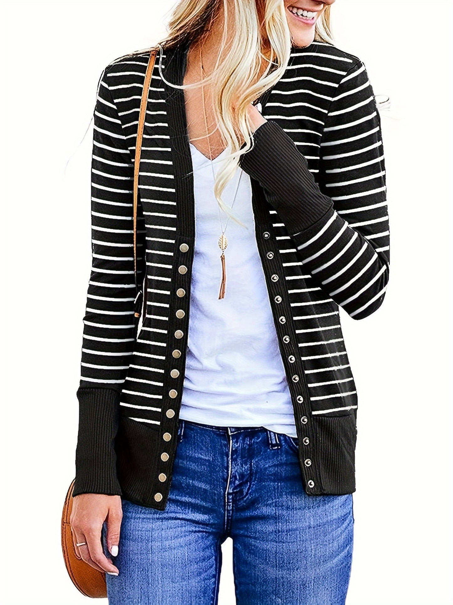 Women's Button Cardigan Long Sleeve Tops Shirts Outwear Solid Ribbed Open Front Cardigan Sweaters