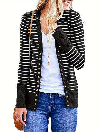 Women's Button Cardigan Long Sleeve Tops Shirts Outwear Solid Ribbed Open Front Cardigan Sweaters