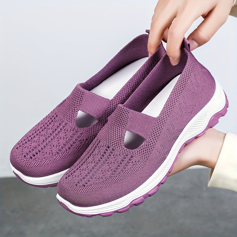 Women's Breathable Knit Sneakers- Casual Slip-On Walking Shoes with Non-Slip Rubber Sole, Comfort Fit for All Seasons