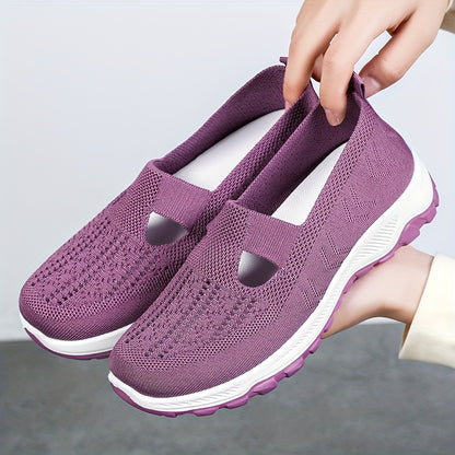 Women's Breathable Knit Sneakers- Casual Slip-On Walking Shoes with Non-Slip Rubber Sole, Comfort Fit for All Seasons