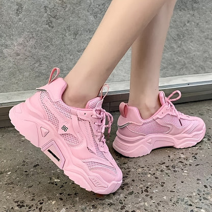 Women's Breathable Mesh Sneakers - Lightweight Low-Cut Round Toe Lace-Up Sneakers with Cushioning Sole & Upper, Minimalist White Suitable for Gym,, Casual Attire, - Casual Sports Footwear, Women Shoes