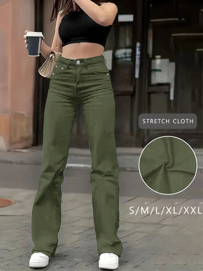 Women's 2026 New Military Green Straight-Leg Jeans - Stretch Denim Pants with Super Soft Breathable Fabric, Straight-Cut Leg for - Daily Wear, Casual & -Casual Outfits (Machine Washable) - Non- Solid Color