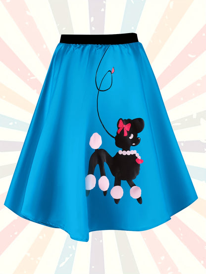 Ladies' Poodle Dress Set Retro Jumping Style 1950S Adult Women'S Halloween Costume T-Shirt Skirt Gloves, Scarf, Glasses, Earrings, Necklace Additions 8pcs Set