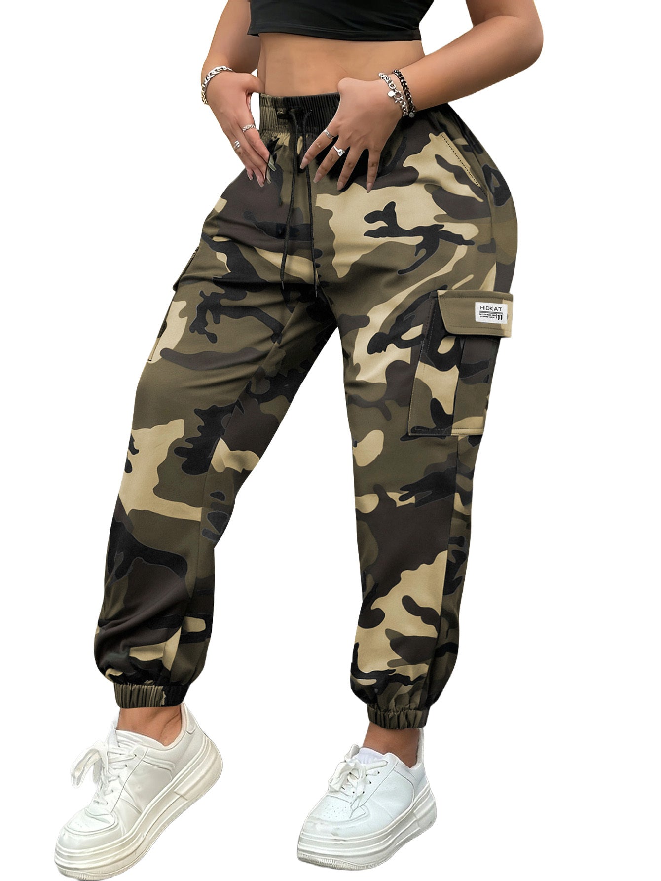 Women'S Lightweight Quick-Dry Camo Cargo Pants - Tapered Leg Elastic Drawstring Waistband Breathable Tactical Pants