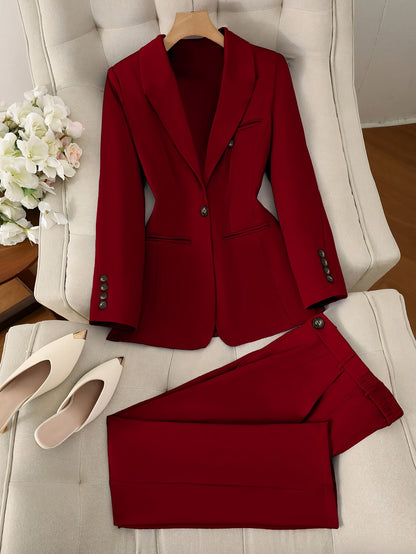 Solid Color Single Button Long Sleeve Single-Breasted Waistcoat Suit Pants Two-Piece Set
