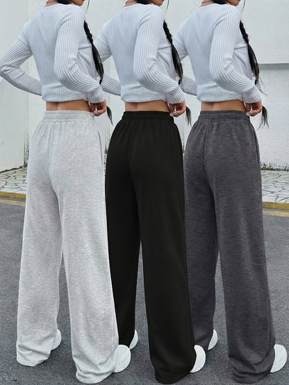 3pcs Summer Spring And Summer Trendy Versatile Pants [Soft Joggers] [Sizes Run Large, Recommend Choosing One Size Smaller] Women'S Soft Joggers - Loose Fit, Elastic Waist with Drawstring, Double Side Pockets - Machine Washable