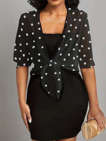 Chiffon Blouse with Polka-Dot Design, Stylish Short-Sleeve Crop Top, Women'S Apparel