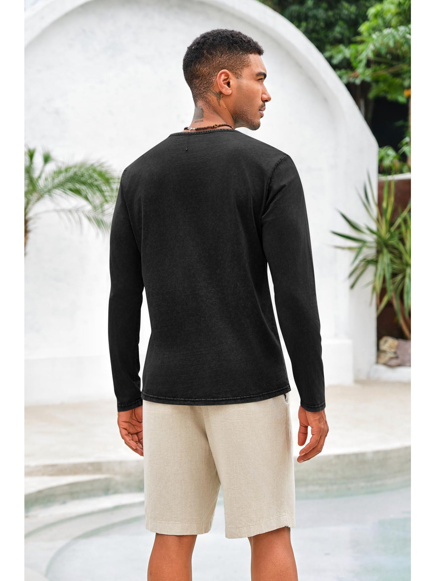 Men'S Distressed Henley Shirts with Front Placket, Retro Long Sleeve T-Shirts, Casual Button- Washed T-Shirts for Men