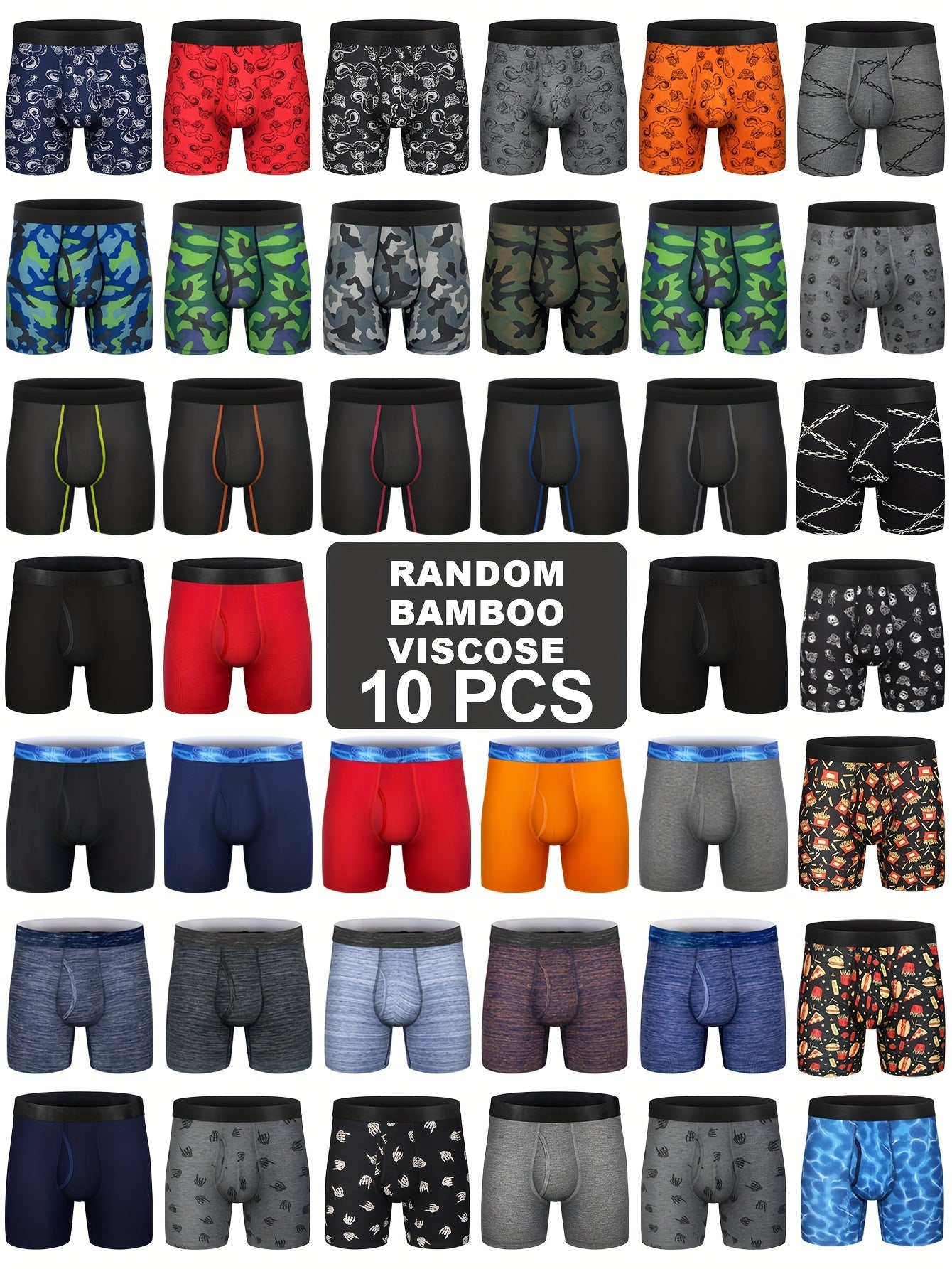 10 Random Set Men'S Boxer Briefs Breathable Comfy Waistband 6" Boxer Briefs with Fly