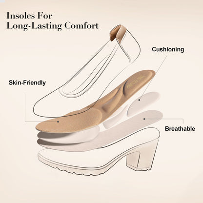 Women's Chunky Closed Toe Low Block Heels Work Pumps Comfortable Round Toe Dress Wedding Shoes Women's Chunky Heel Pumps - Non-Slip TPR Sole Dress Shoes