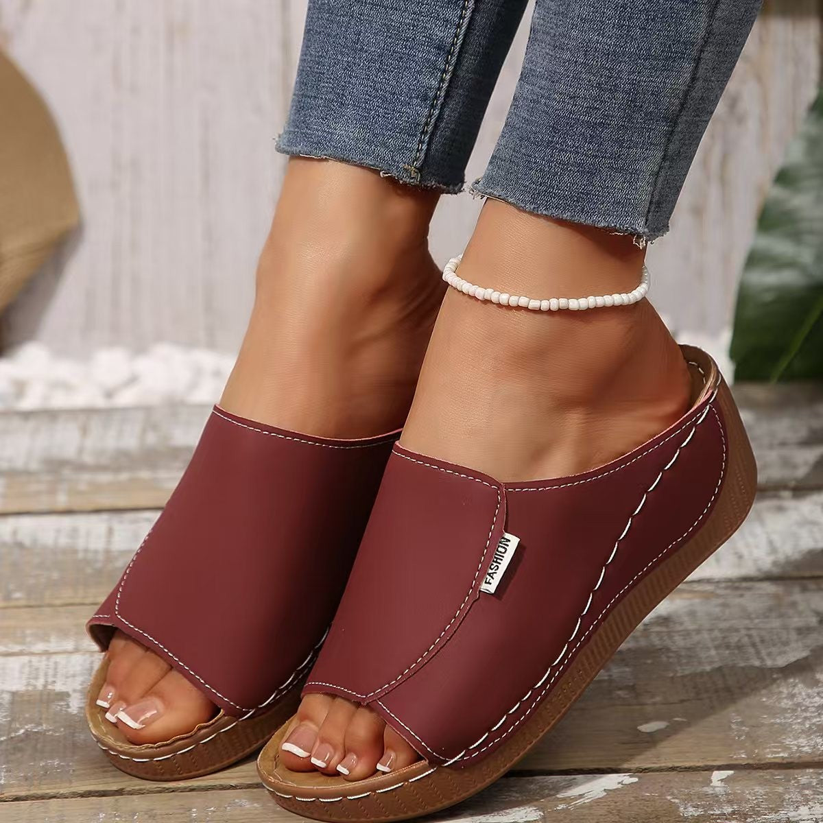 [Wedge Sandals] Women's Wedge Sandals, Open-Toe Slip-On Slippers, Comfortable Platform Casual Shoes for Summer, Women Shoes