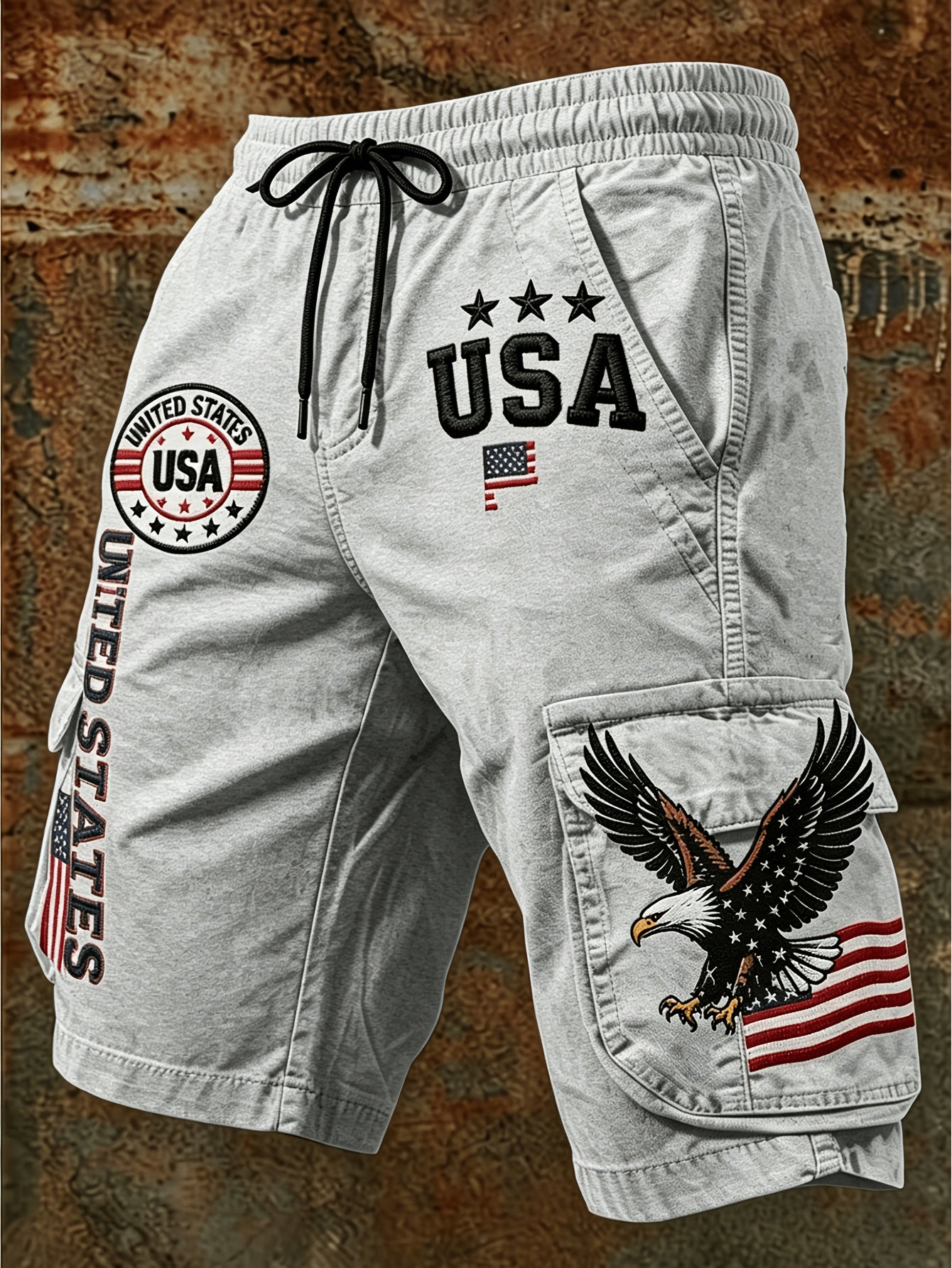 Men's Summer Casual Workwear Shorts with American Theme Digital Print Loose Drawstring Five Quarter Pants Are Essential for Daily Outdoor Vacation Wear