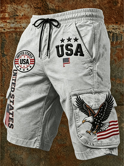 Men's Summer Casual Workwear Shorts with American Theme Digital Print Loose Drawstring Five Quarter Pants Are Essential for Daily Outdoor Vacation Wear