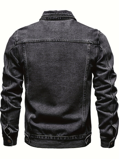Men'S Vintage Denim Jacket, Casual Urban Style Multi-Pocket Denim Coat