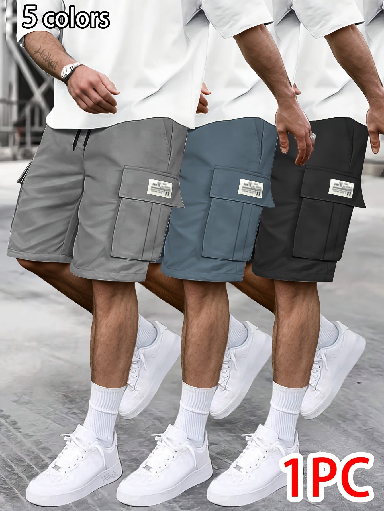 Men's Grey Polyester Cargo Shorts - product view 5