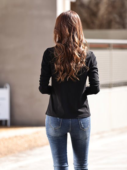 Women's Elegant Crew Neck T-Shirt, 100% Polyester Fabric, High Stretch Solid Color Top, Regular Length, 180gsm - Spring/Summer Fashion