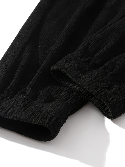 2 Pairs Men'S Four-Season Universal Corduroy Cuffed Sweatpants, Elastic Waist Solid Color Jogger Casual Pants