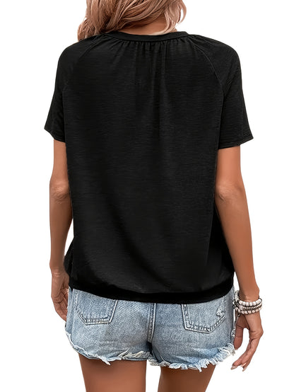 Three-piece Women'S European And American Fashion Casual Solid-color Unprinted V-neck Short-sleeved T-shirt