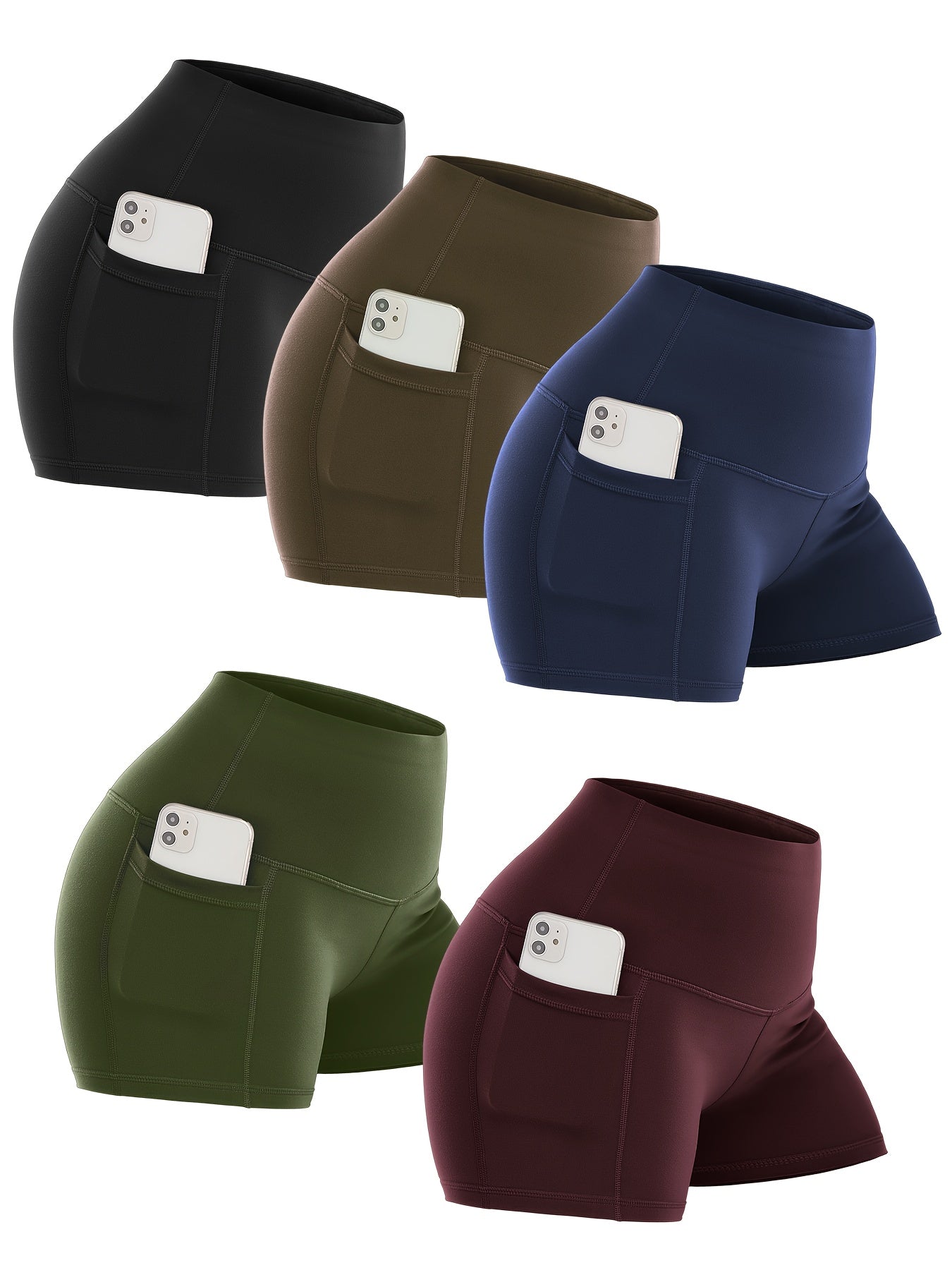Set of 5 High-Waisted Biker Shorts for Women Featuring Pockets