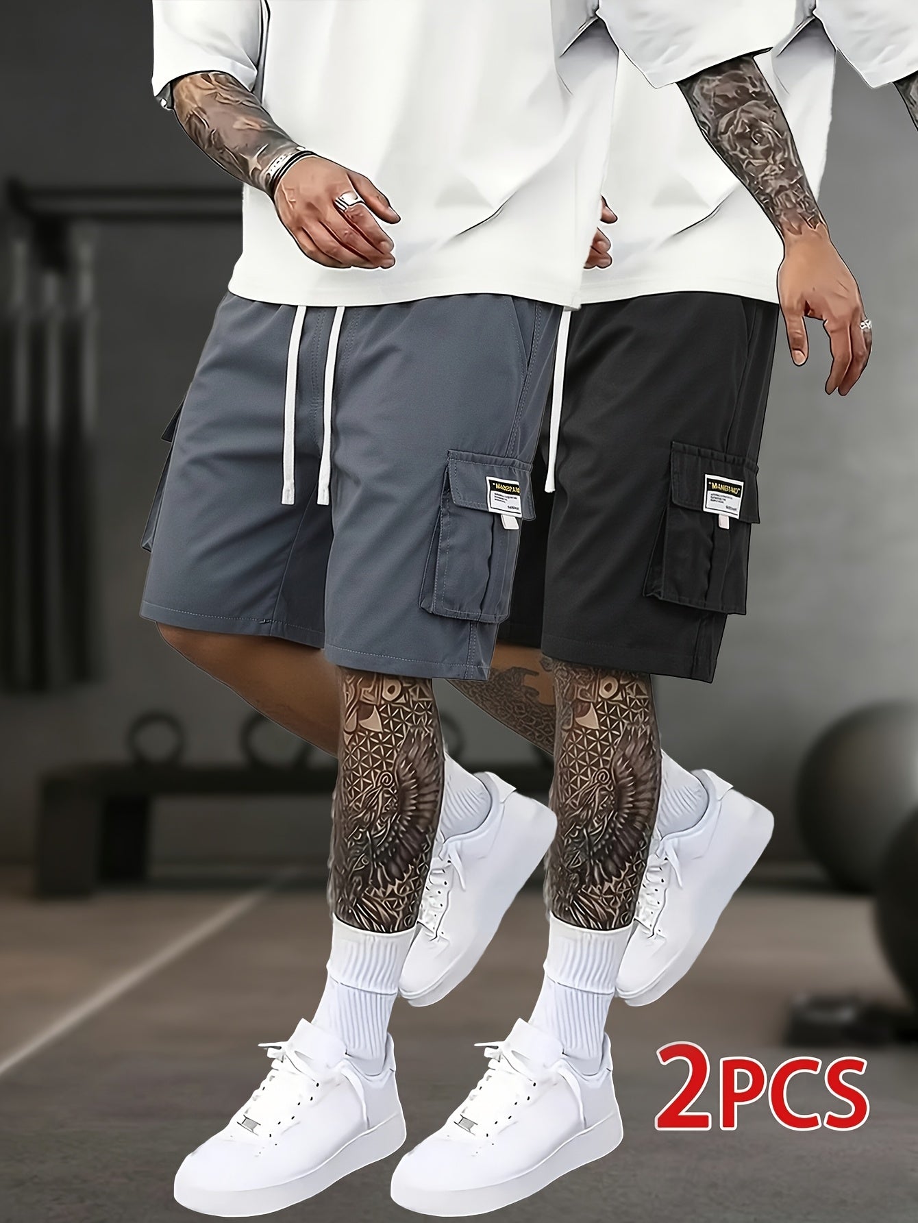 2pcs Men's Cargo Shorts, Multi-Pocket Loose Fit Utility Shorts, Durable Outdoor Hiking Tactical Shorts, Summer Casual Relaxed Fit Work Shorts with Flap Pockets