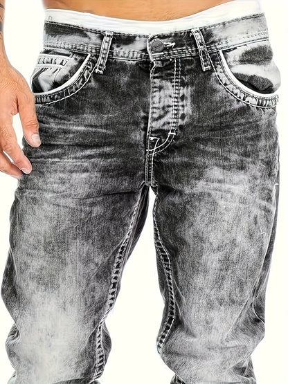2026 American Snowflake Washed Men's Jeans, Fashionable and Versatile Straight Pants, Elastic Jeans Suitable for All Seasons, Game Day Fan Gear for Soccer and All Fans