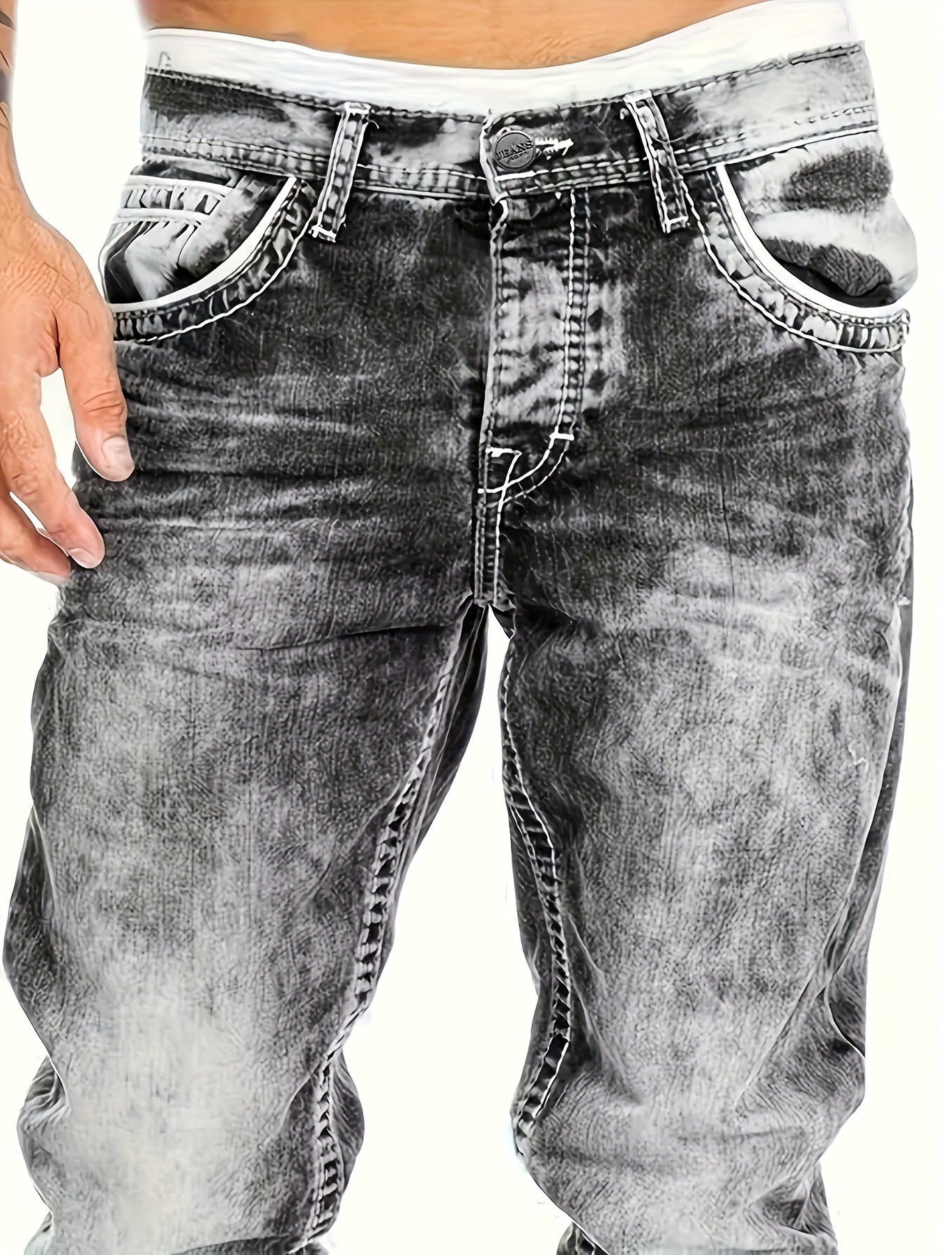 2026 American Snowflake Washed Men's Jeans, Fashionable and Versatile Straight Pants, Elastic Jeans Suitable for All Seasons, Game Day Fan Gear for Soccer and All Fans