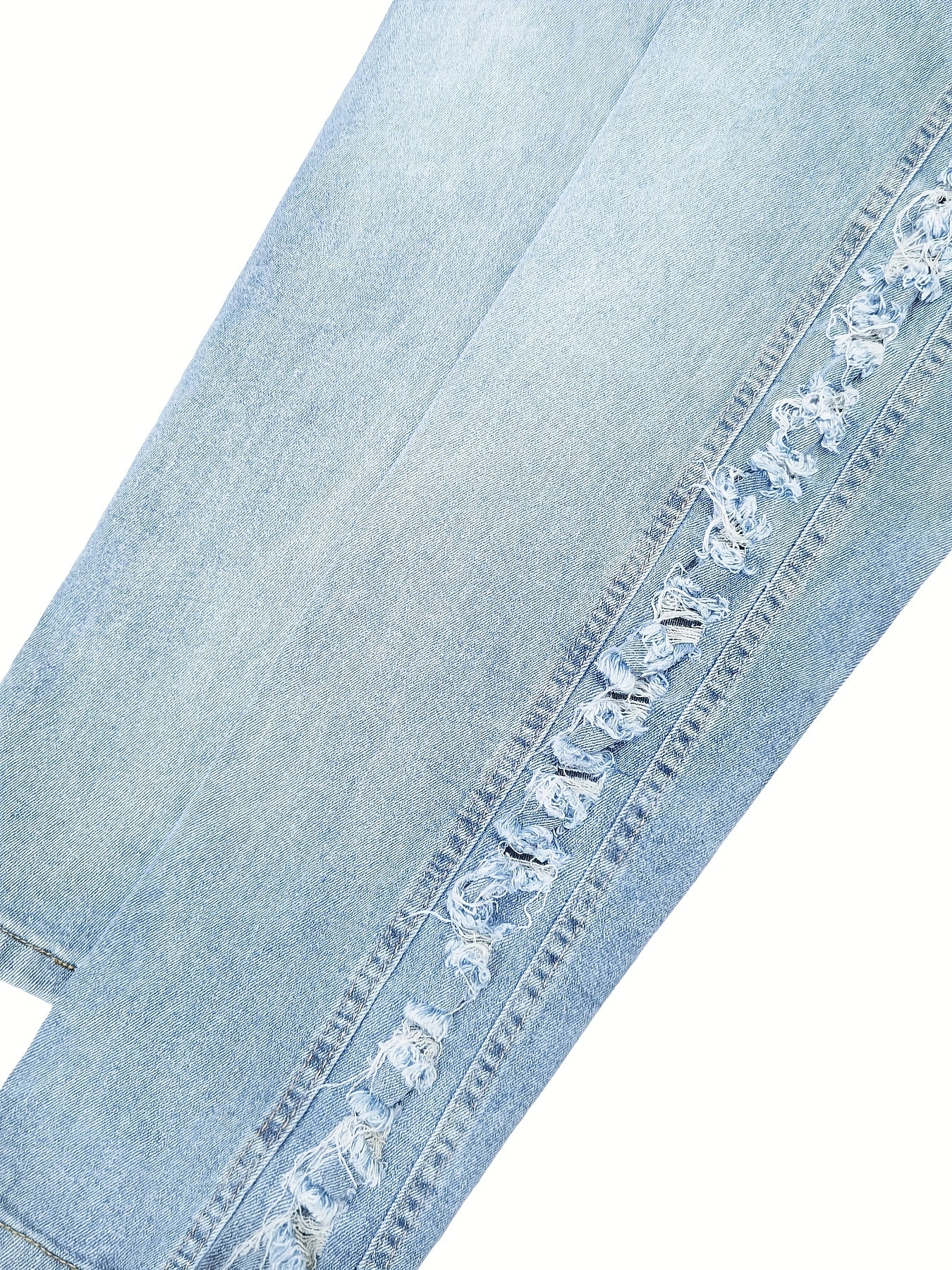 Extra Large Size Blue Jeans | High Waist Elastic Tight Hip Lifting Sexy Pencil Pants, Ripped Details, All-season, Machine Washable, Comfortable Fabric, Fashionable and Casual
