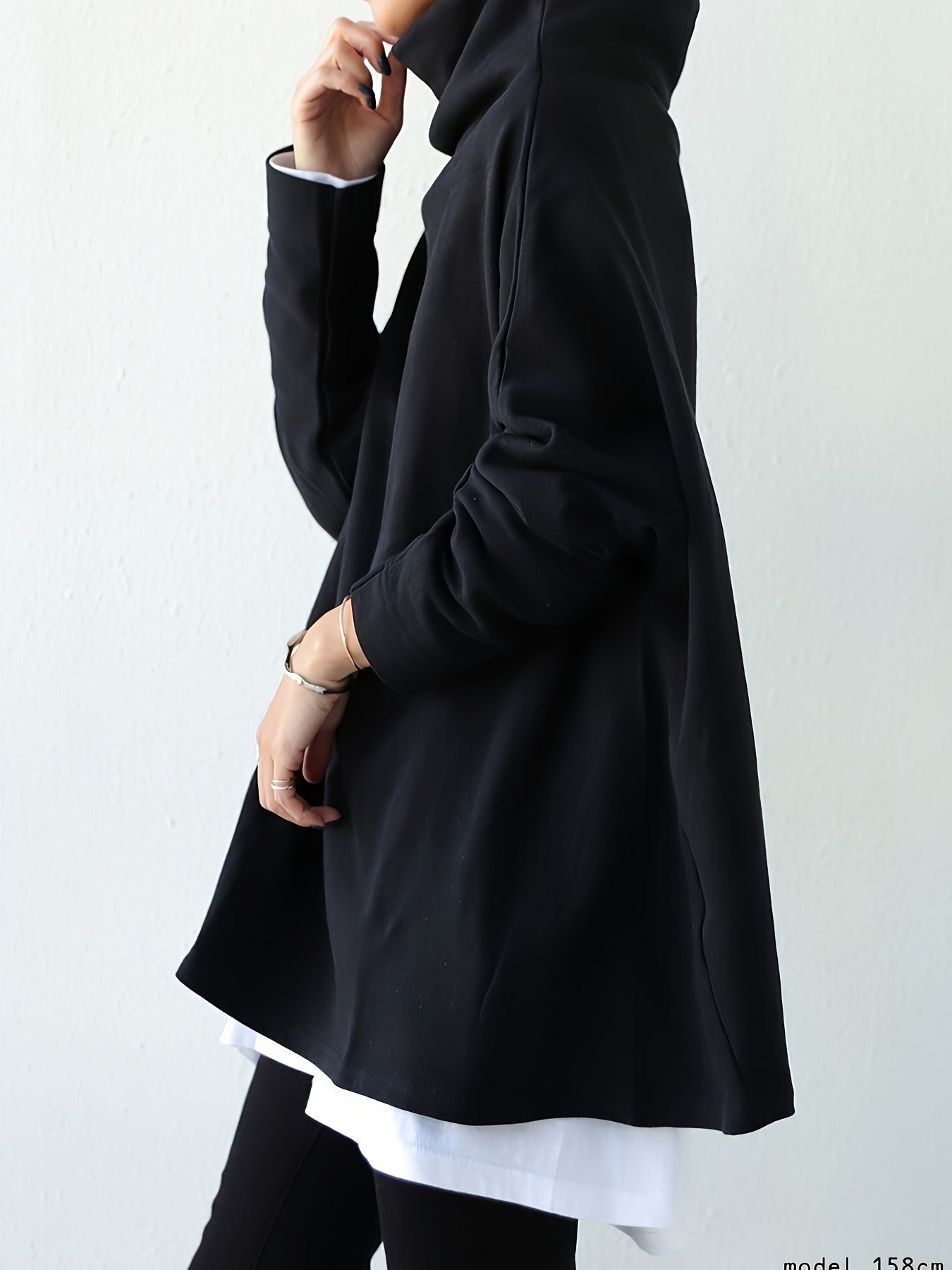 Women's Oversize Simple Tops 2024 New Fashion Casual Solid Color High-Neck Long Sleeve T-Shirt