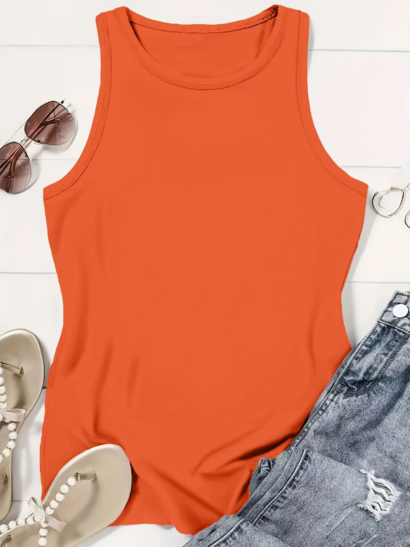 Crew Neck Tank Top for Women - Casual Round Neck Sleeveless Shirt with Polyester Fabric - Fashionable & Breathable Vest for All Seasons
