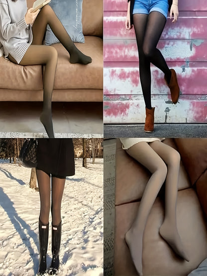 2Pairs Thick Polyester Leggings, Solid Stretch Leggings, Warm Heat-Resistant OverSize Autumn/Winter Pantyhose, Solid Color, Machine Washable