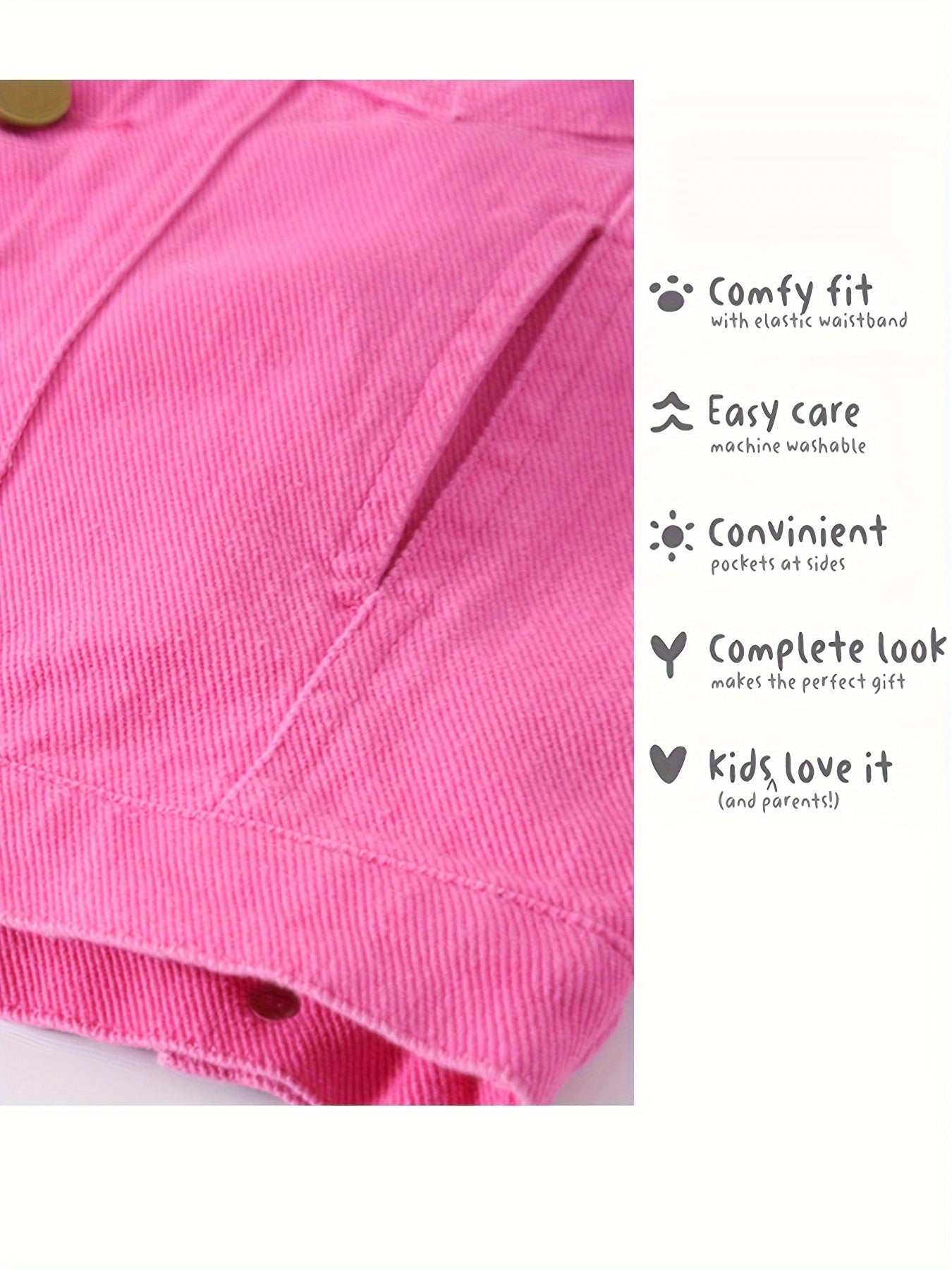Girls' Pink denim Jacket - Soft & Stretchy Kids Coat with Button Front, Turn- Collar - Ages 5-14 Years (Sizes 6, 8, 10, 12, 14) - Casual Everyday & Formal Outfits - Easy-Care Button Closure Jacket, Children's Outerwear, Skinfriendly Fabric