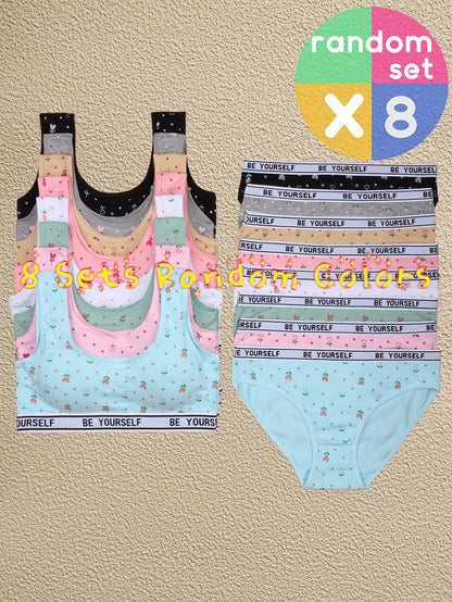 8 Set Bra Panties Set Comfy Breathable Underwear Set, Cute Heart Letter Print Training Set for 10-16, for Teenager, For Teenager