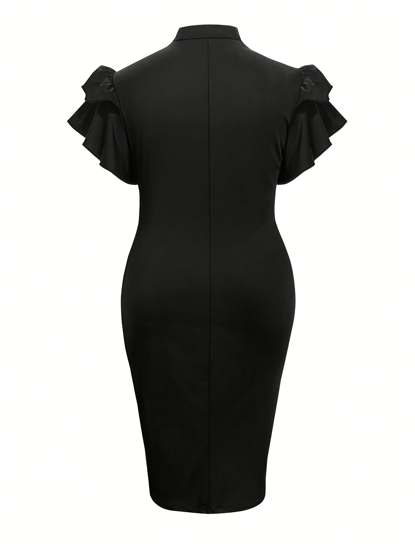 Women's Black Polyester Ruffle Short-Sleeve Dress - product view 7