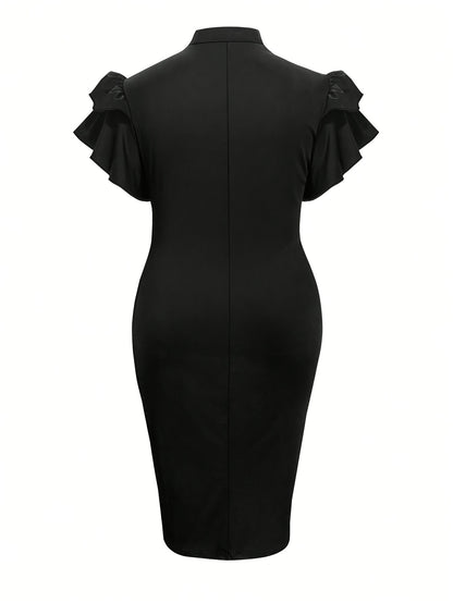 Women's Black Polyester Ruffle Short-Sleeve Dress - product view 7
